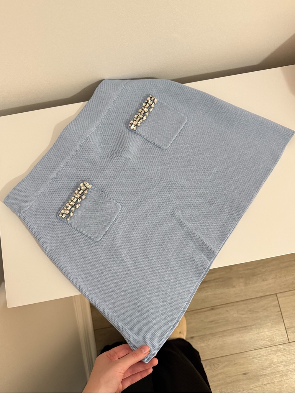 Zara Baby Blue Embellished Knit Mini Skirt Size M ✨